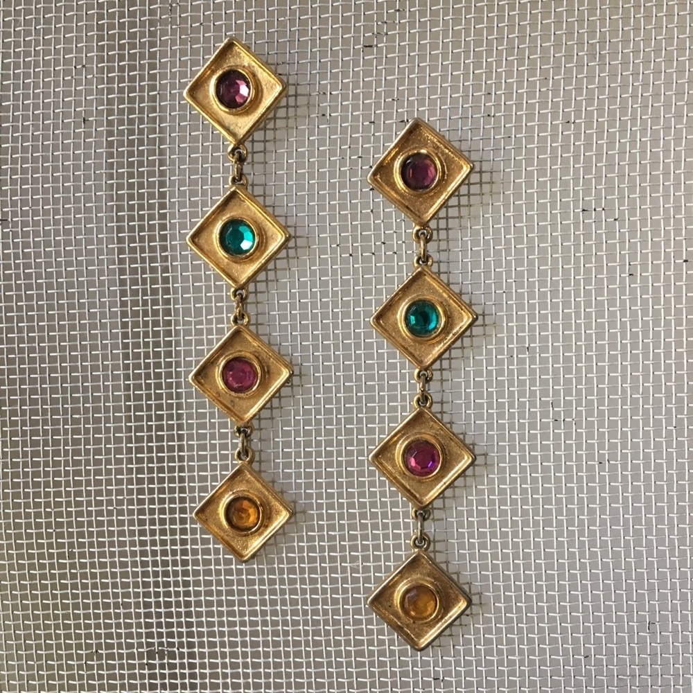 VINTAGE 80s Gold Dangle Earrings